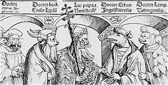 Satirick ilustrace s odprci Martina Luthera